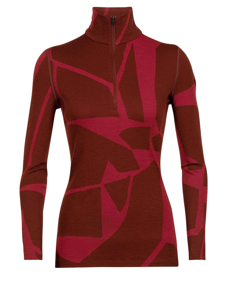 Espresso / Cherry Women's Icebreaker Merino 250 Vertex Long Sleeve Half Zip Thermal Top Fractured Landscapes Base Layers | USA 1860AHKP